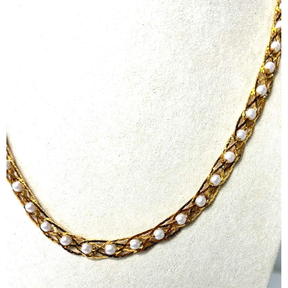 Vintage Avon Faux Pearl Gold Tone Braided Chain Necklace Regency Core Coquette